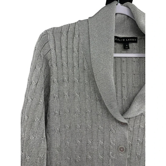 Ralph Lauren Black Label Metallic Silver Cardigan Sweater Size Medium - Picture 3 of 12